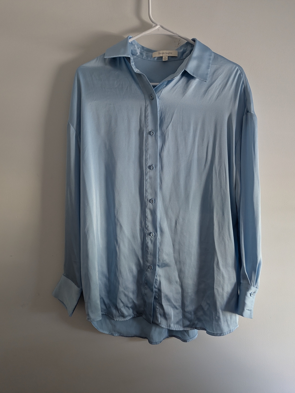 Favorite Daughter Pale Blue Satin Button-Down Shirt